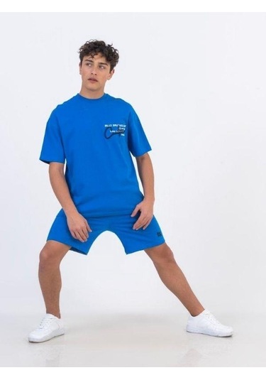 Zekids Erkek Çocuk Pamuklu Oversize Kesim Şort-11871-saks Saks Mavi