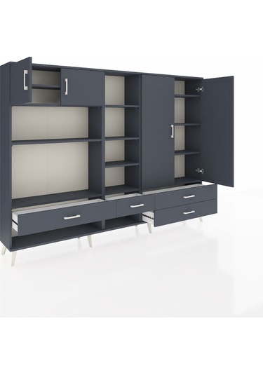 Arges Dolap 12 Raflı 4 Çekmeceli 4 Kapaklı 220x30x163 Antrasit-an Antrasit-antrasit