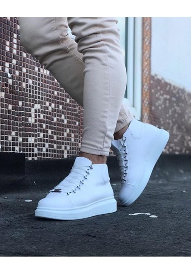 Wg032 Beyaz Bağcıklı Sneakers Yarım Bilek Bot Renklı Çok Renkli