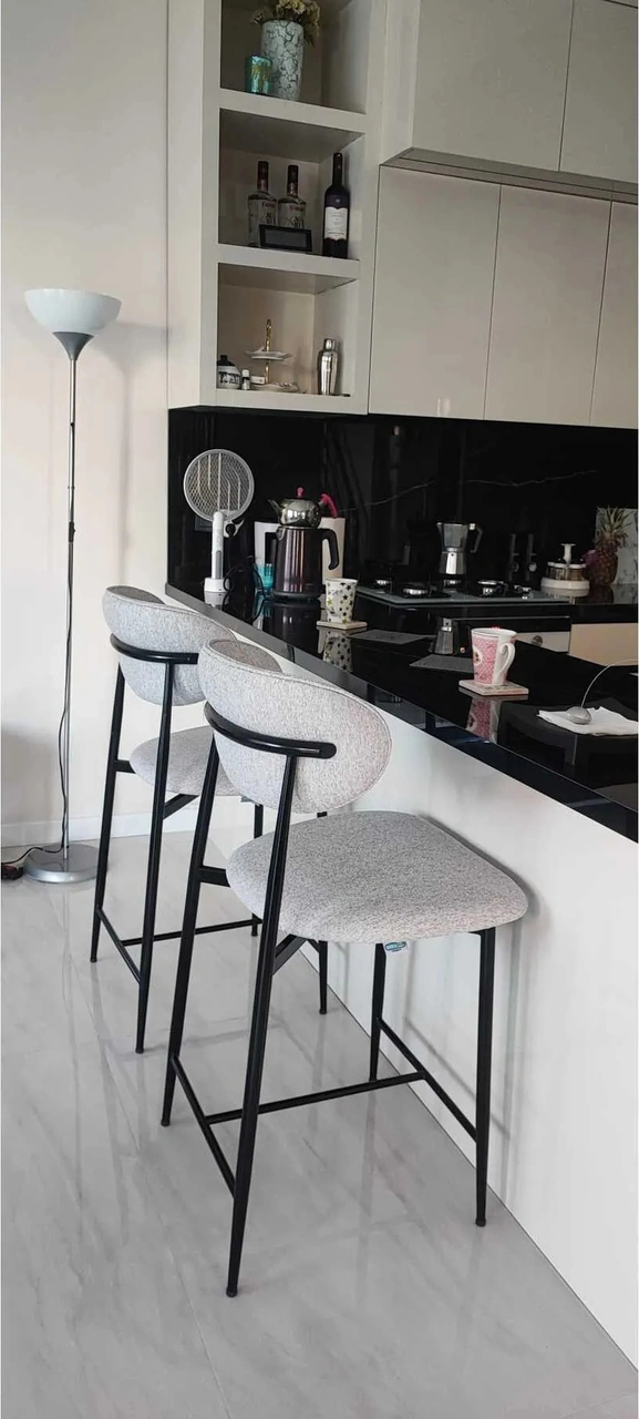 Dengema Laila 1 Adet 65 Cm Ada Mutfak Bar Sandalyesi Gri Renkli Kumaş Siyah Metal Ayak Gri - Siyah