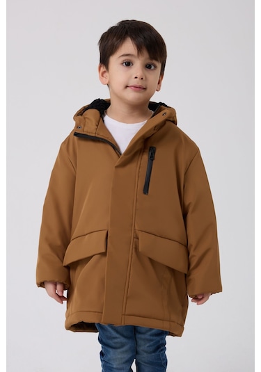 Freemen Erkek Çocuk Taba Kürklü Su Ve Rüzgar Geçirmez Kapüşonlu 3 Kışlık Mont Taba