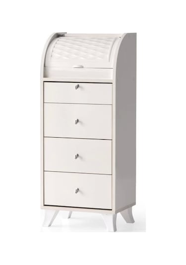 Ahşap Bombeli Tek Çekmeceli Mutfak Kiler Dolabı Ekmeklik Beyaz Kurulu