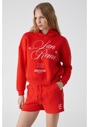 Ethıquet Tacna Kadın Kapüşonlu Uzun Kollu Oversize Kırmızı Sweatshirt