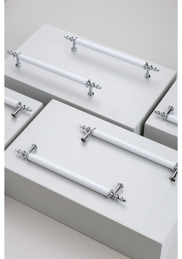 Tuana Rustik Alüminyum Metal Lüks Modern Mobilya Çekmece Mutfak Dolabı Kulpu Beyaz-krom 128mm Beyaz-krom