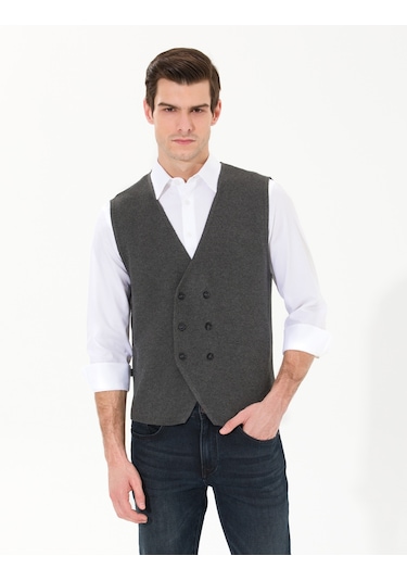 Pierre Cardin Erkek Gri Melanj Triko Yelek 50263176-vr086 Gri Melanj