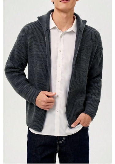 Tarz Cool Erkek Füme Dik Yaka Fermuarlı Slim Fit Triko Hırka Çok Renkli