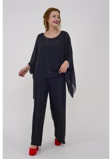 İtalyan Yarasa Kol İpek Bluz-8869 Antrasit