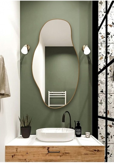 Cg Home Asimetrik Konsol Dresuar Tuvalet Aynası Şişecam Ayna 75 x 40 Gold