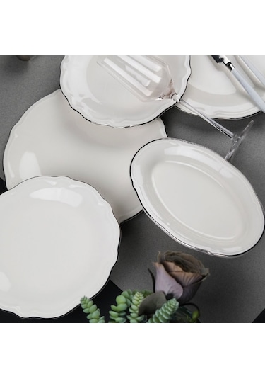 Porser Fulya 18 Parça Yemek Takımı Platin Fileli