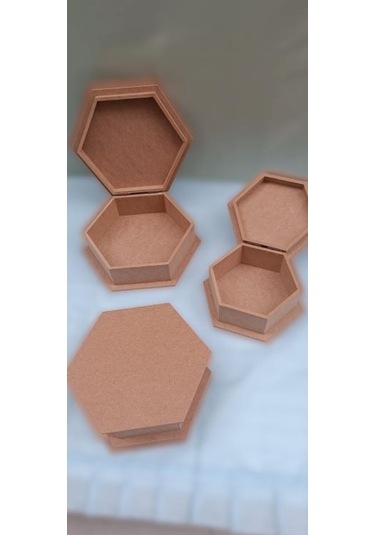 Hobi Dekoratif 3lü Takı Seti Model Ahşap Mdf Altıgen Ham Ürün El Yapım