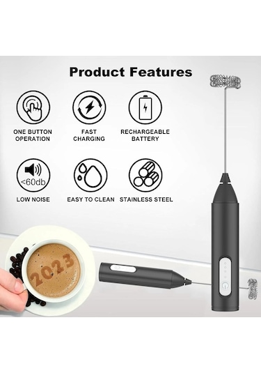 Ulzyvf Yumurta Usb Süt Siyah Siyah Şarj Saplı Mını Makinesi Köpürtücü Köpük Karıştırıcı Kahve Hız Elektrikli Edilebilir Çırpma Çırpıcı Blender 3 Rm Siyah