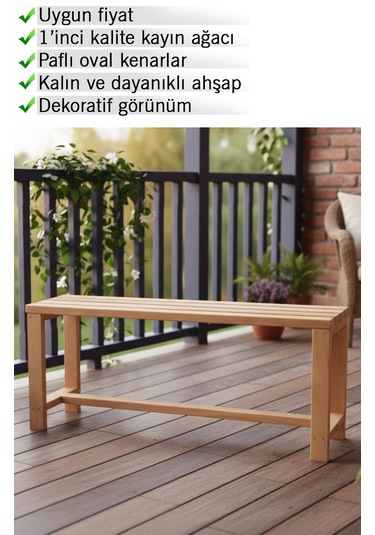 Ahşap Bank Mutfak, Balkon, Bahçe, Hol, Ofis, Salon İçin Sandalye Ve Oturak 100cm Açık Kahverengi