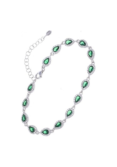 Nagiss Model-2 Zirkon Taşlı Damla 925 Ayar Gümüş Kadın Bileklik Yeşil