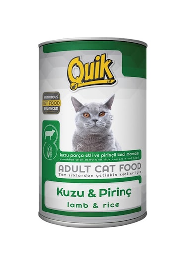 Quik Kuzu Etli ve Pirinçli Konserve Yetişkin Kedi Maması 415 G