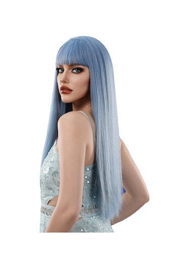 Mavi Uzun Düz Saç Kaküllü Peruk Yumuşak Ve Rüya Gibi Kadın Peruk Sentetik Peruk Doğal Alabilir Isıya Peruk Kaynak Çıtçıt 58638774