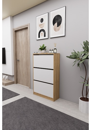 Mirobi Kembe 3 Bölmeli Açılır Modern Dekoratif Ayakkabılık Çam - Beyaz