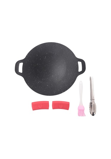 28cm Açık Hava Kamp Izgara Plakası Yapışmaz Kore Barbekü Plakası Siyah