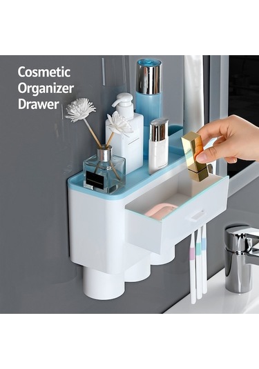 Pazly Duvar Deliksiz Diş Fırçası Askısı - Bardaklı Manyetik Tüp Sıkacağı & Banyo Organizer Seti Pembe Pembe