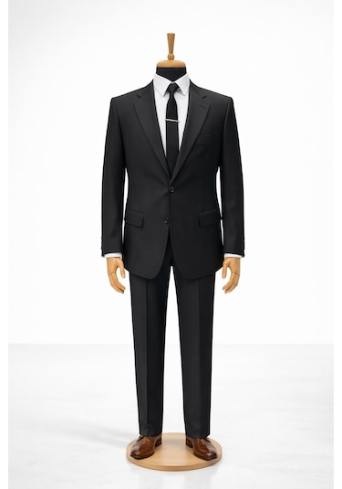 Erkek İtalyan Kesim Regular Fit Takım Elbise - 7488 Siyah