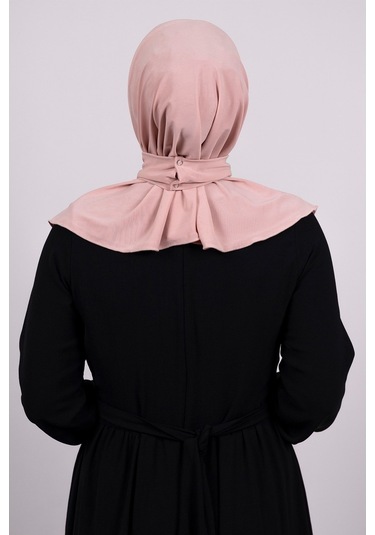 Pudra Pratik Hazır Geçmeli Tesettür Eşarp Sandy Kumaş Arkadan Çıt Pudra
