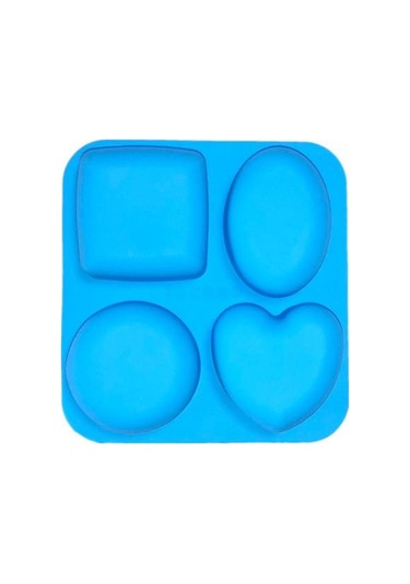 4 Boşluklu Yuvarlak Oval Kalp Kare Şekilli Kalıp Sabun Yapımı Silikon Sabun Kalıpları Taşınabilir Benzersiz Sabun Yapımı Araçları Mavi