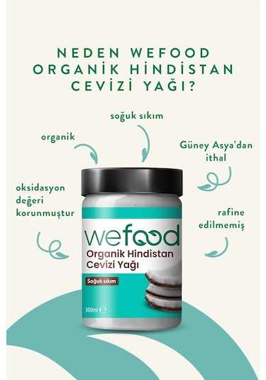Wefood Organik Hindistan Cevizi Yağı 300 ml (Soğuk Sıkım)