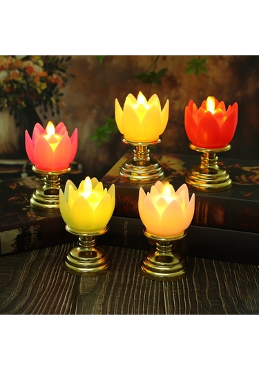 Led Elektronik Mum Lotus Lambası Dekoratif Işıklar Kırmızı Pembe Siyah