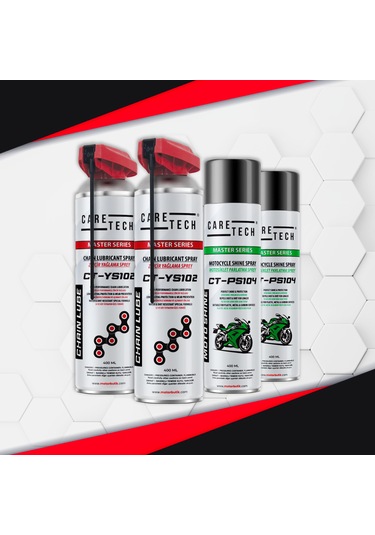 CT-SET4-B  Motosiklet Parlatma ve Zincir Yağlama Spreyi 4'lü Bakım Seti Sprey