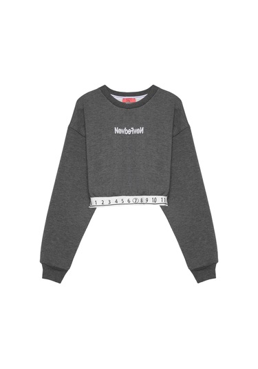 Beli Sayı Detaylı Crop Sweatshirt Antrasit Antrasit