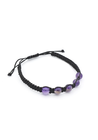 Murty99 Hakiki Makrome Model Doğal Ametist Taşı Bileklik 003 Mor