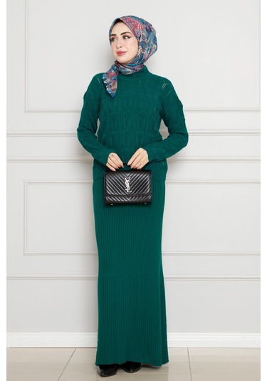 Dantel İşlemeli Jileli Triko Takım-zümrüt Yeşili-4437 Zümrüt Yeşili