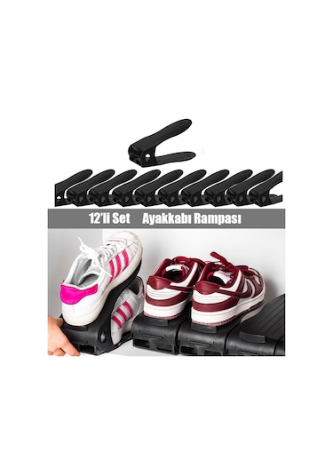 Porsima Org-201 12li Ayakkabı Rampası Dolap İçi Düzenleyici Siyah