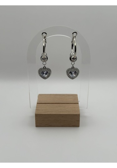 Arnes Jewelry Çelik Sallantılı Zirkon Taşlı Kalpli Küpe Ar191nes Gümüş