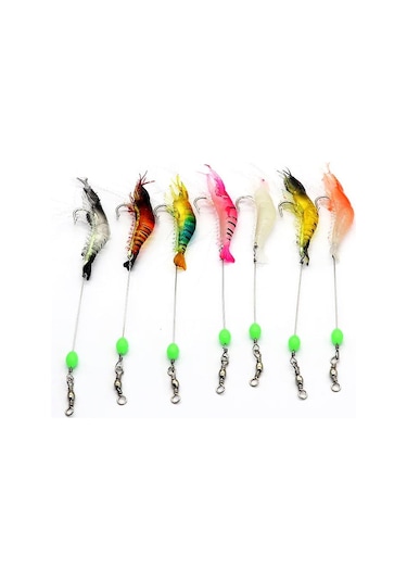 Valkyrie 7 Adet Kancalı Fosforlu Sahte Karides Balık Yemi Silikon 8cm 5gr Yapay Olta Yem Seti