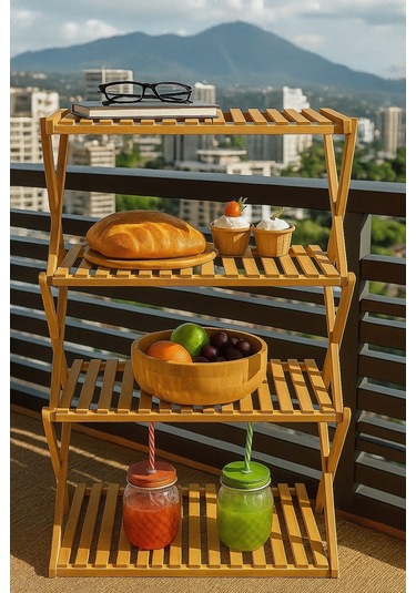 Doğal Bambu 4 Katlı Çok Amaçlı Raf Mutfak, Banyo Ve Dekoratif Organizer Raf Br-6714 Kahverengi