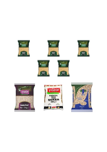 Yazar Fasulye 5 KG + Toz Şeker 5 KG +Nohut 5 KG + Aşurelik Buğday 5 KG