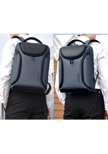 Senshidun-740 Çok Amaçlı Usb Şarj Portlu 16" Laptop Sırt Çantası Gri Mavi
