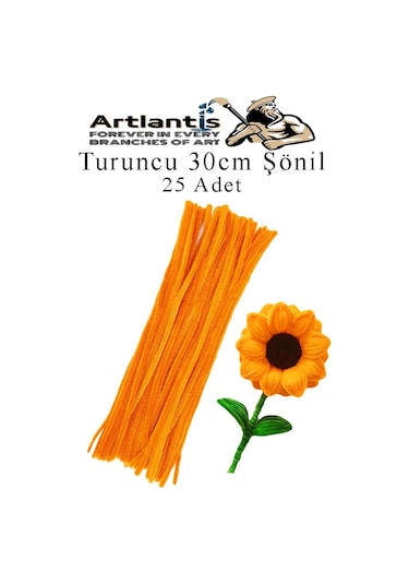 Şönil 30 Cm 25 Li 1 Paket Renkli Tüylü Tel Okul Öncesi Anasınıfı Kreş Hobi Eğitici Şönil Pipo Temizleyici Tüylü Tel Turuncu