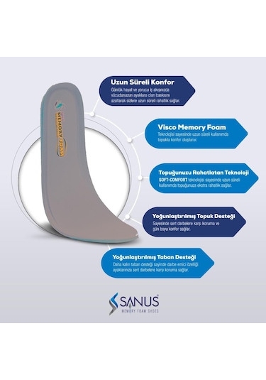 Sanus 100 Model Memory Foam Topuk Dikeni Hava Yastıklı Ortopedik Tabanlık
