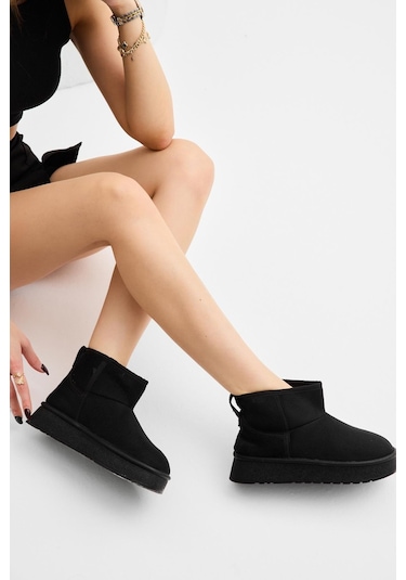 Kalın Poli Taban Süet Görünümlü Kadın Siyah Günlük Bot Tbldy535 Siyah