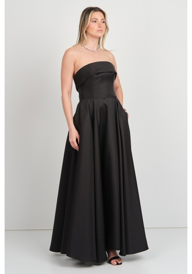 Doridorca Kadın Straplez Uzun Abiye Elbise 6068 Siyah Siyah