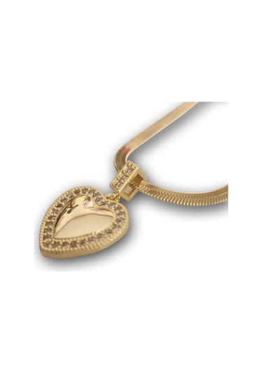 Çelik Kolye İtalyan Zincirli Zirkon Taşlı Kalpli Kolye