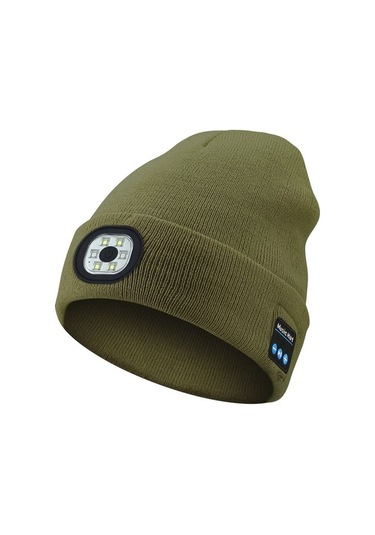 Açık Çok Fonksiyonlu 2'si 1 Arada Led Aydınlatma Örgü Sökülebilir Bluetooth Şapka 3544 Yeşil