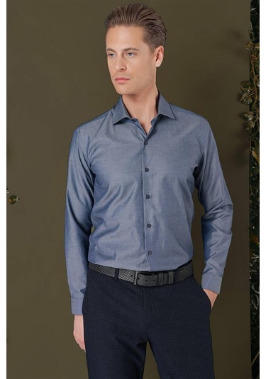 Gk 709 Slim Fit Füme Klasik Gömlek Füme