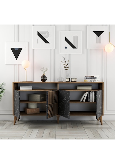 Milan 160cm Konsol - Ceviz / Siyah Mermer