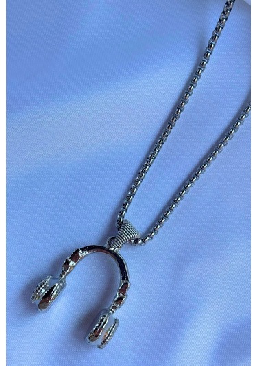 Kulaklık El İşçiliği Paslanmaz Çelik Zincir Erkek Kolye Gümüş