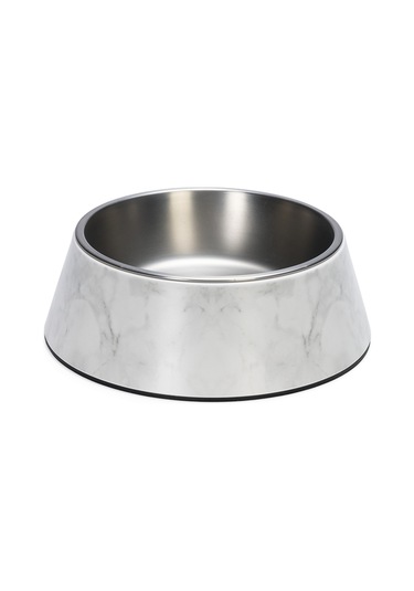 Beeztees Dbl Köpek Mama Su Kabı, Mat Paslanmaz Çelik, Beyaz Mermer Görünümlü, 22cm, 700ml