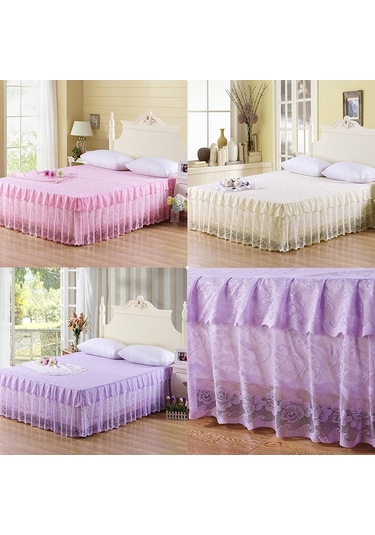 Sones Dantel Yatak Etek Çarşaf Prenses Yatak Örtüsü Yatak Örtüsü, Boyut: 200x220cm Pembe