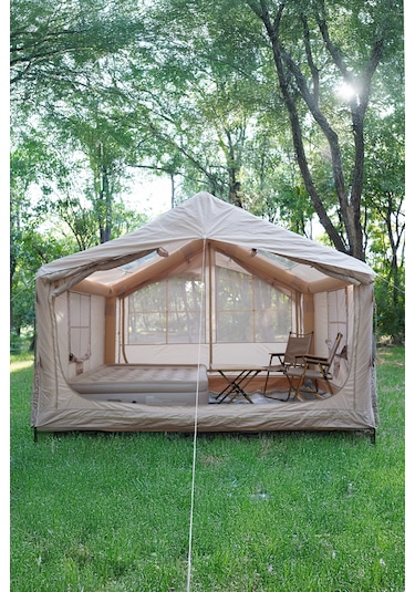 4 Mevsim Şişme Kamp Çadırı Yüksek Ve Cam Tavanlı 6-8 Kişilik 300x250x220cm Bej
