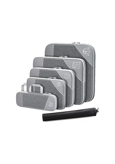 Moveevo 6 Adet Gri Seyahat Sıkıştırma Kutuları - Genişletilebilir Ağ Desenli El Çantasıyla Giysi Organizasyon Aksesuarı